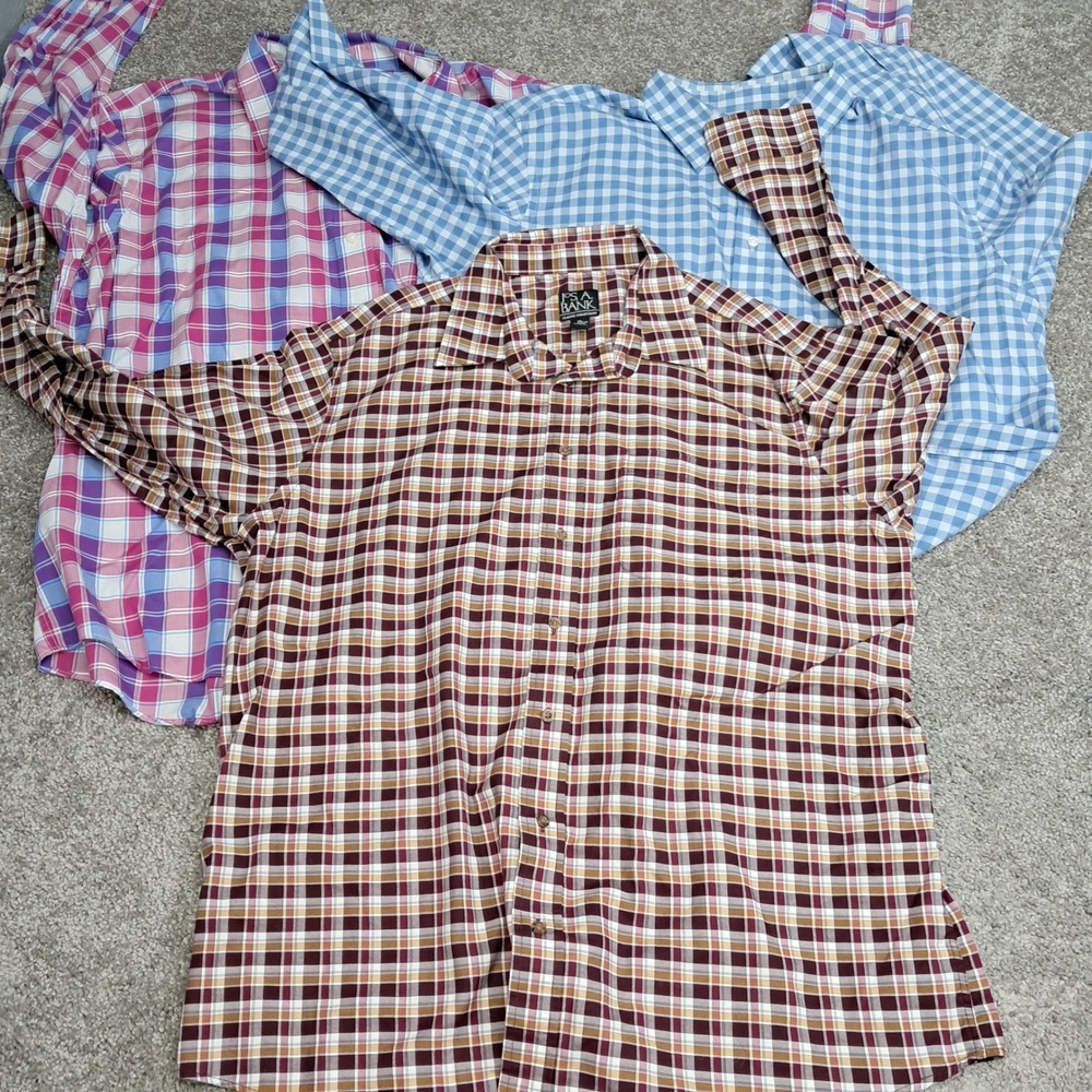 Jos A Bank Mens XL Cotton Button Down Shirt Bundle 3 Pack Plaid Gingham Check